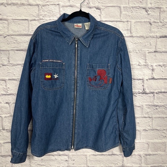 Disney Forever Mickey Embroidered Denim Zip-Up Jacket Shirt - Picture 11 of 15